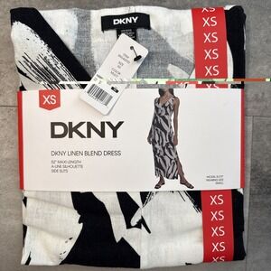 DKNY Women's Maxi Dress XS Multicolor Linen/Viscose V-Neck Side Slit NWT